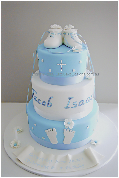 Baby booties 3 tier Christening Cake for boys or girls