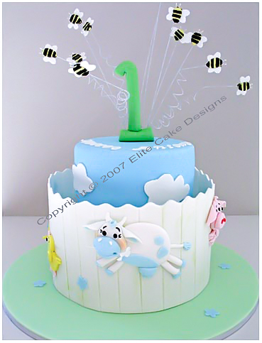 Farm Animals and Bees Cake