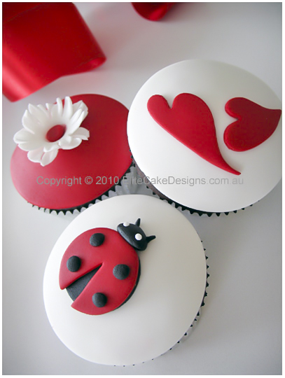  Lady bug and hearts cupcakes